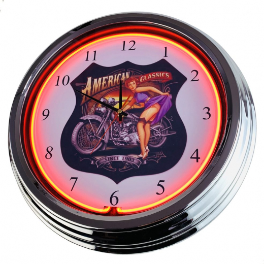 N-0604 American Classic Große Neon-Uhr 17" Zoll Retro Wanduhr