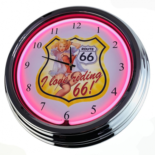 N-0607 I Love Riding 66 Große Neon-Uhr 17" Zoll Retro Wanduhr