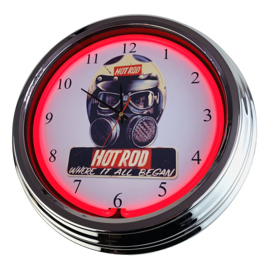 N-0609 Hot Rod Große Neon-Uhr 17" Zoll Retro Wanduhr