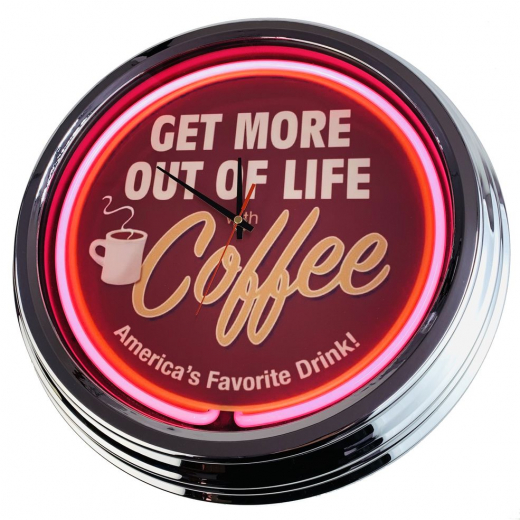 N-0614 Coffee - Get More Out Life Große Neon-Uhr 17" Zoll Retro Wanduhr