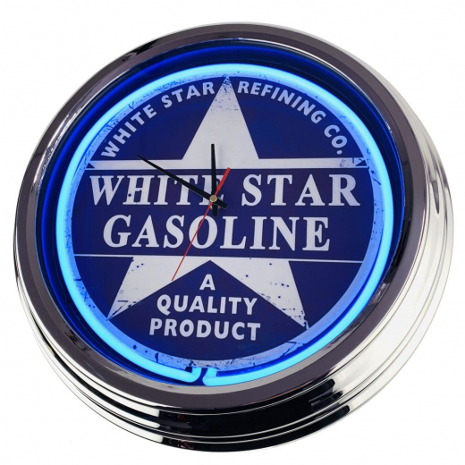N-0623 White Star Gasoline Große Neon-Uhr 17" Zoll Retro Wanduhr