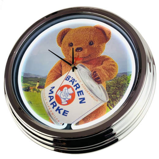 N-0624 Bären Marke Bär Große Neon-Uhr 17" Zoll Retro Wanduhr