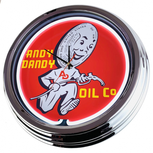 N-0628 Andy Dandy Oil Co. Große Neon-Uhr 17" Zoll Retro Wanduhr