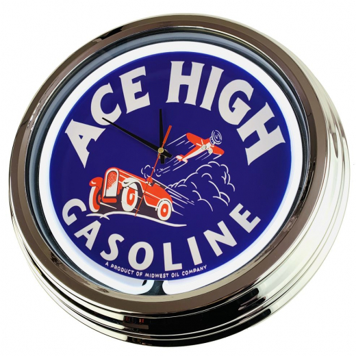 N-0630 ACE High Gasoline Große Neon-Uhr 17" Zoll Retro Wanduhr