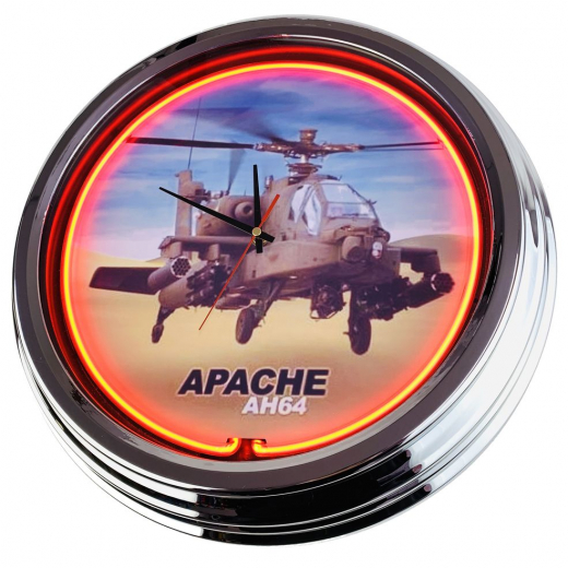 N-0634 Apache AH64 Große Neon-Uhr 17" Zoll Retro Wanduhr