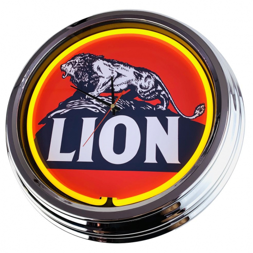 N-0637 Lion Gasoline Große Neon-Uhr 17" Zoll Retro Wanduhr