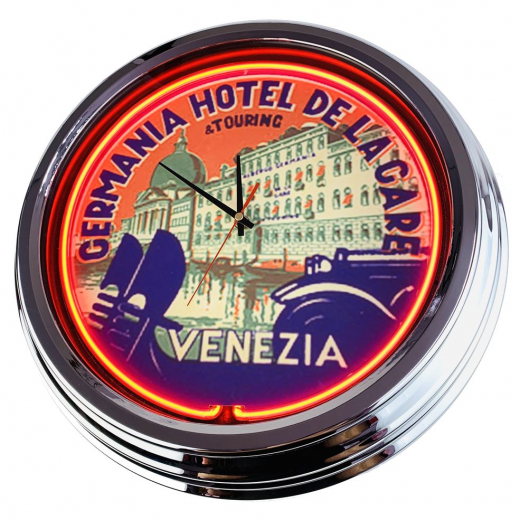 N-0638 Cermania Hotel De Lacare Große Neon-Uhr 17" Zoll Retro Wanduhr