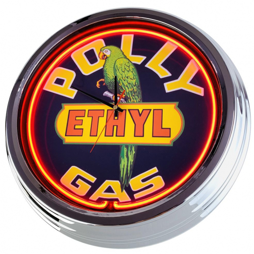 N-0640 Polly Ethyl Gas Große Neon-Uhr 17" Zoll Retro Wanduhr