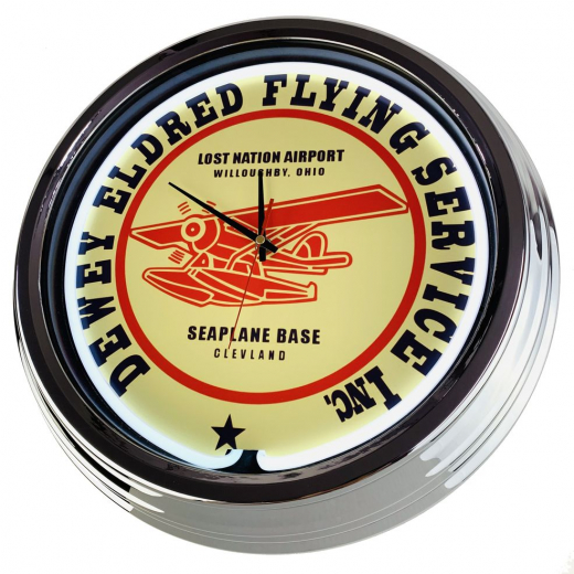 N-0641 Dewey Eldred Flying Service Inc. Große Neon-Uhr 17" Zoll Retro Wanduhr