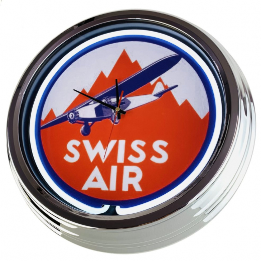 N-0645 Swiss Air Große Neon-Uhr 17" Zoll Retro Wanduhr