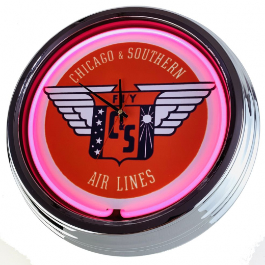 N-0647 Chicago & Southern C&S Große Neon-Uhr 17" Zoll Retro Wanduhr