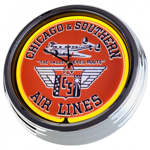 N-0649 Chicago & Southern Air Lines Große Neon-Uhr 17" Zoll Retro Wanduhr