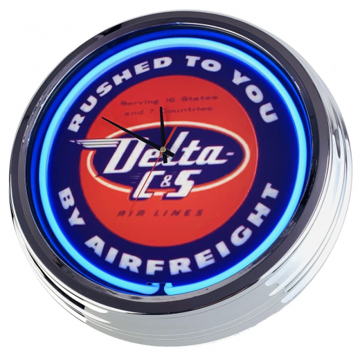 N-0650 Delta C&S Große Neon-Uhr 17" Zoll Retro Wanduhr