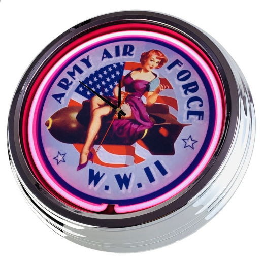 N-0651 Army Air Force Große Neon-Uhr 17" Zoll Retro Wanduhr