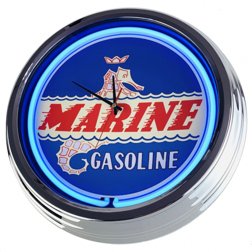 N-0654 Marine Gasoline Große Neon-Uhr 17" Zoll Retro Wanduhr