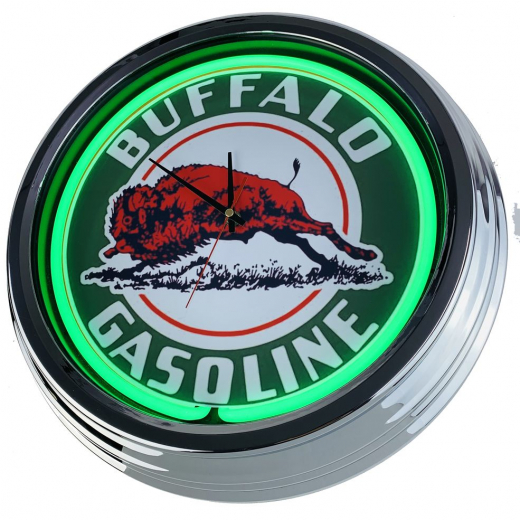 N-0655 Buffalo Gasoline Große Neon-Uhr 17" Zoll Retro Wanduhr