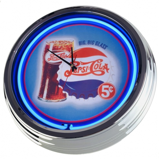 N-0658 Pepsi 5 Cent Große Neon-Uhr 17" Zoll Retro Wanduhr