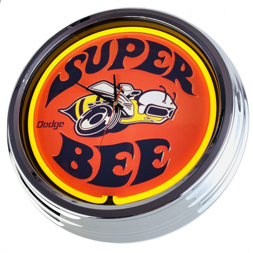 N-0661 Super Bee Orange Große Neon-Uhr 17" Zoll Retro Wanduhr