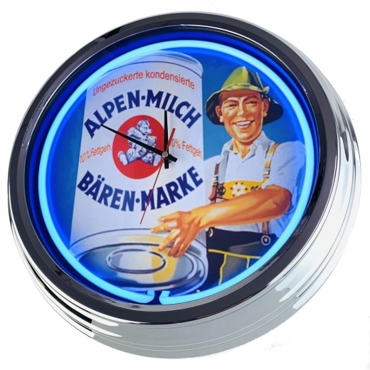 N-0662 Bären Marke Alpen Milch Große Neon-Uhr 17" Zoll Retro Wanduhr