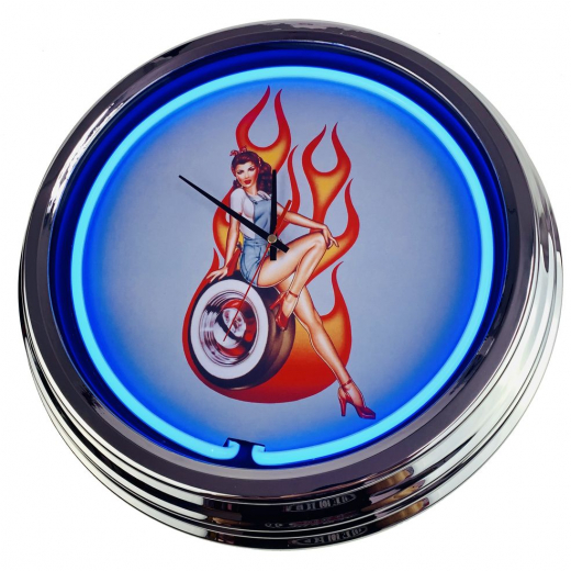 N-0268 Pin-Up White Große Neon-Uhr 17" Zoll Retro Wanduhr