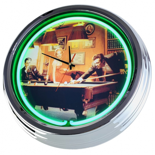 N-0666 Billard Große Neon-Uhr 17" Zoll Retro Wanduhr