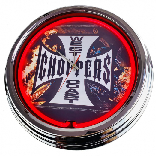 N-0266 West Coast Chopper Große Neon-Uhr 17" Zoll Retro Wanduhr