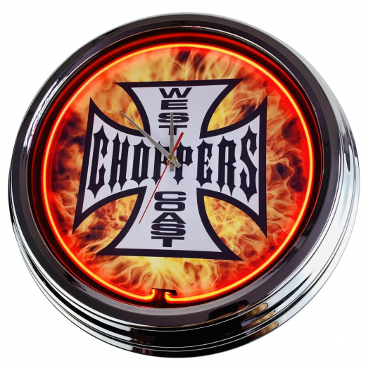 N-0265 West Coast Chopper Große Neon-Uhr 17" Zoll Retro Wanduhr