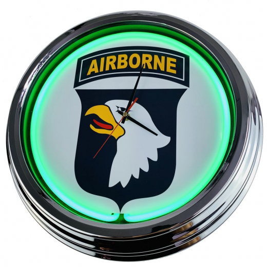 N-0257 US-Airborne Army Große Neon-Uhr 17" Zoll Retro Wanduhr