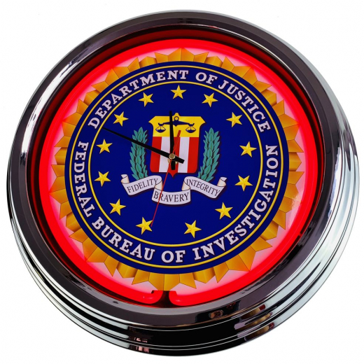 N-0255 FBI Große Neon-Uhr 17" Zoll Retro Wanduhr