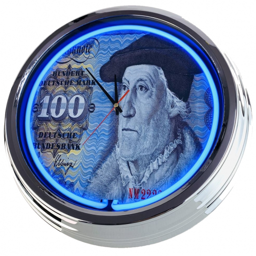 N-0674 100 Deutsche Mark Schein Große Neon-Uhr 17" Zoll Retro Wanduhr