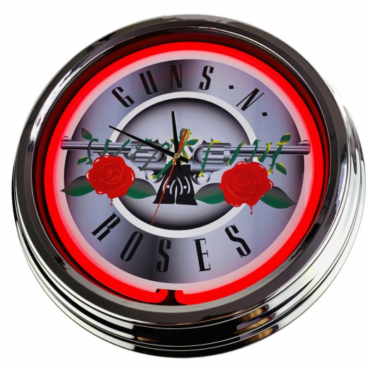 N-0251 Guns and Roses Große Neon-Uhr 17" Zoll Retro Wanduhr