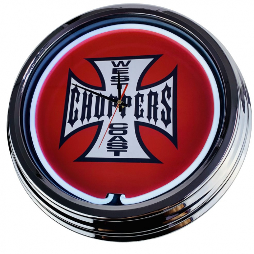 N-0250 West Coast Choppers Red Große Neon-Uhr 17" Zoll Retro Wanduhr