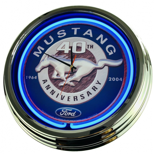 N-0245 Mustang 40th Große Neon-Uhr 17" Zoll Retro Wanduhr