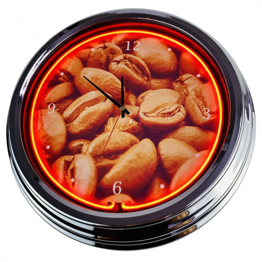 N-0304 Kaffee Bohnen Große Neon-Uhr 17" Zoll Retro Wanduhr