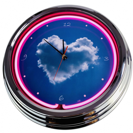 N-0303 Herz-Wolke Große Neon-Uhr 17" Zoll Retro Wanduhr