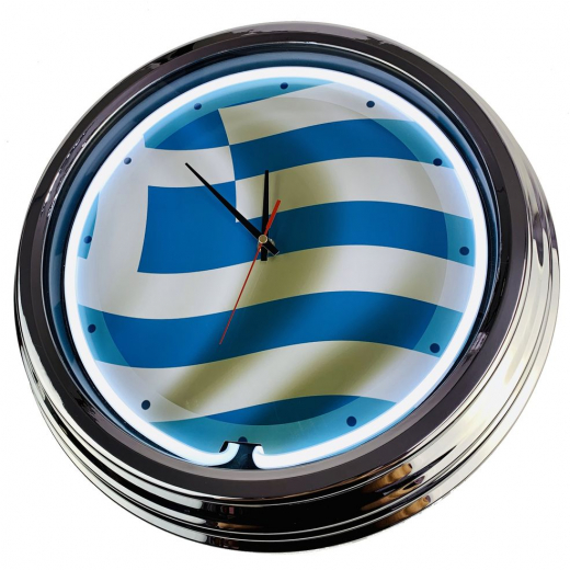 N-0301 Griechenland Große Neon-Uhr 17" Zoll Retro Wanduhr