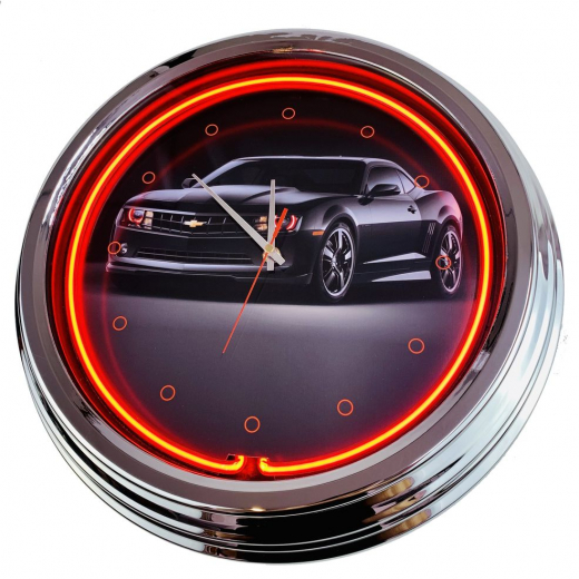 N-0289 Black Camaro Große Neon-Uhr 17" Zoll Retro Wanduhr