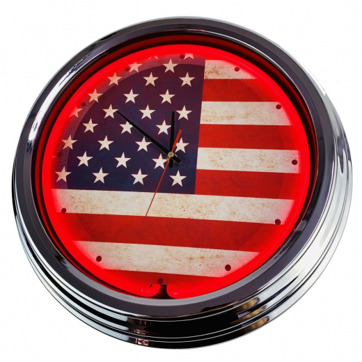 N-0285 USA Flagge Große Neon-Uhr 17" Zoll Retro Wanduhr