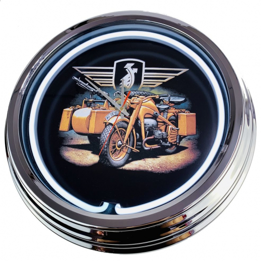 N-0281 Wehrmacht Motorrad Große Neon-Uhr 17" Zoll Retro Wanduhr