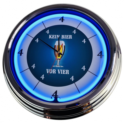 N-0279 Kein Bier vor Vier Große Neon-Uhr 17" Zoll Retro Wanduhr