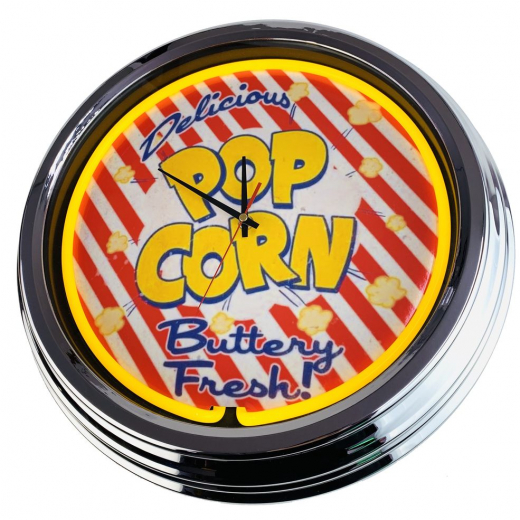 N-0323 Pop-Corn Buffery Fresh Große Neon-Uhr 17" Zoll Retro Wanduhr