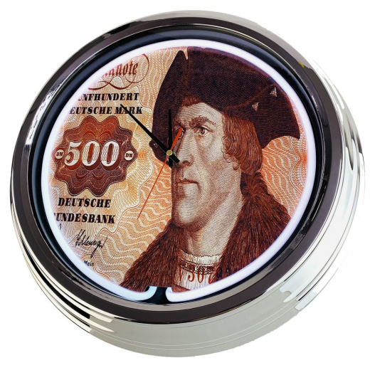 N-0675 500 Deutsche Mark Schein Große Neon-Uhr 17" Zoll Retro Wanduhr