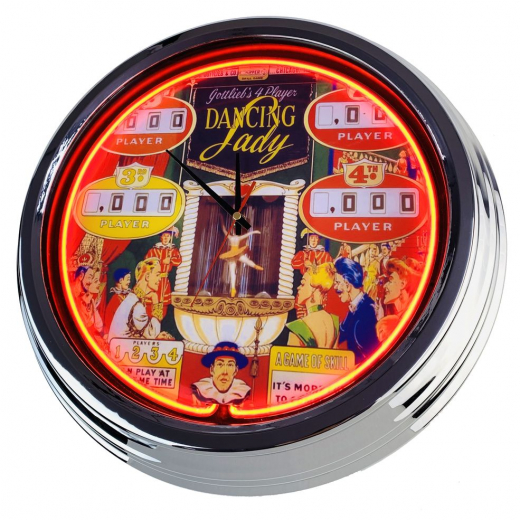 N-0773 Flipper Dancing Lady Gottlieb 1966 Große Neon-Uhr 17" Zoll Retro Wanduhr