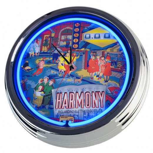 N-0774 Flipper Harmony Gottlieb 1967 Große Neon-Uhr 17" Zoll Retro Wanduhr