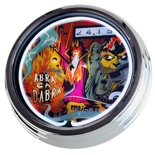 N-0704 Flipper Abra Ca Dabra Gottlieb 1975 Große Neon-Uhr 17" Zoll Retro Wanduhr