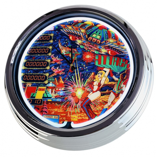 N-0706 Flipper Attack Playmatic 1980 Große Neon-Uhr 17" Zoll Retro Wanduhr