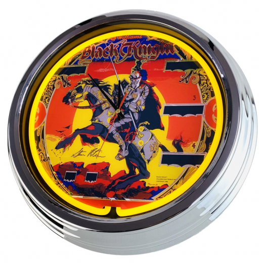 N-0707 Flipper Black Knight Williams 1980 Große Neon-Uhr 17" Zoll Retro Wanduhr