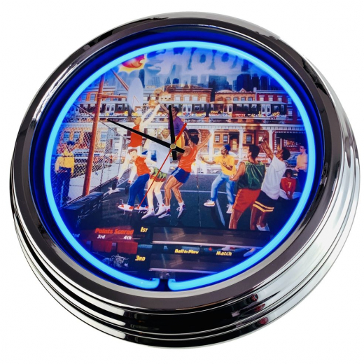 N-0589 Flipper Hoops Gottlieb 1991 Große Neon-Uhr 17" Zoll Retro Wanduhr