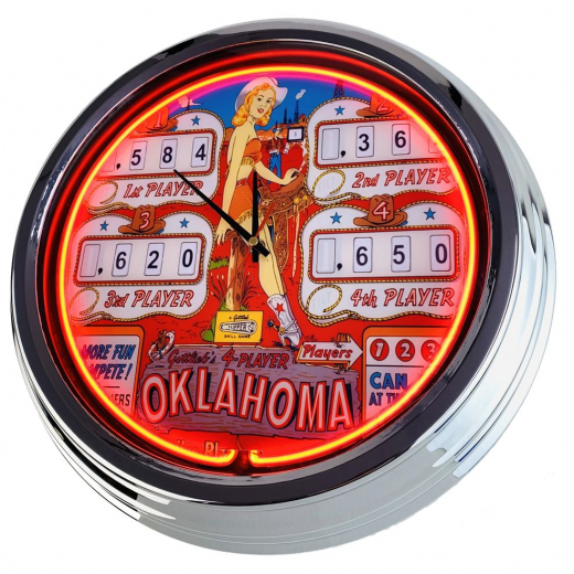 N-0594 Flipper Oklahoma Gottlieb 1961 Große Neon-Uhr 17" Zoll Retro Wanduhr