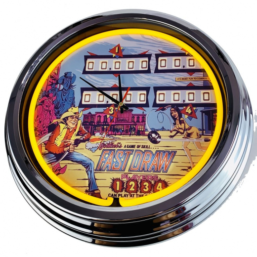 N-0507 Flipper Fast Draw Gottlieb 1975 Große Neon-Uhr 17" Zoll Retro Wanduhr